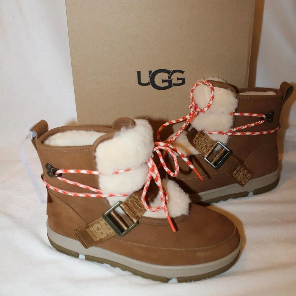 NIB‎ UGG WOMEN'S CLASSIC SHORT SUEDE WATERPROOF HIKER WINTER BOOTS CHESTNUT
